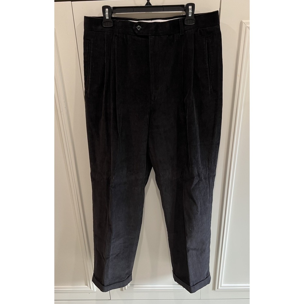 Braggi By Louis Raphael Men's Black Corduroy Pants Size 36 Pleated Cuffed 90s‎